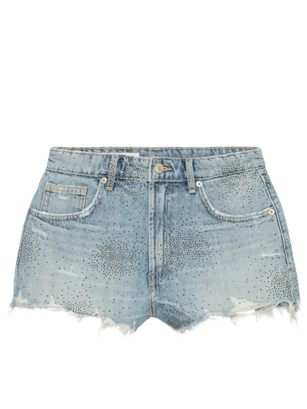 ZARA DENIM DISTRESSED CRYSTAL SHORTS 10